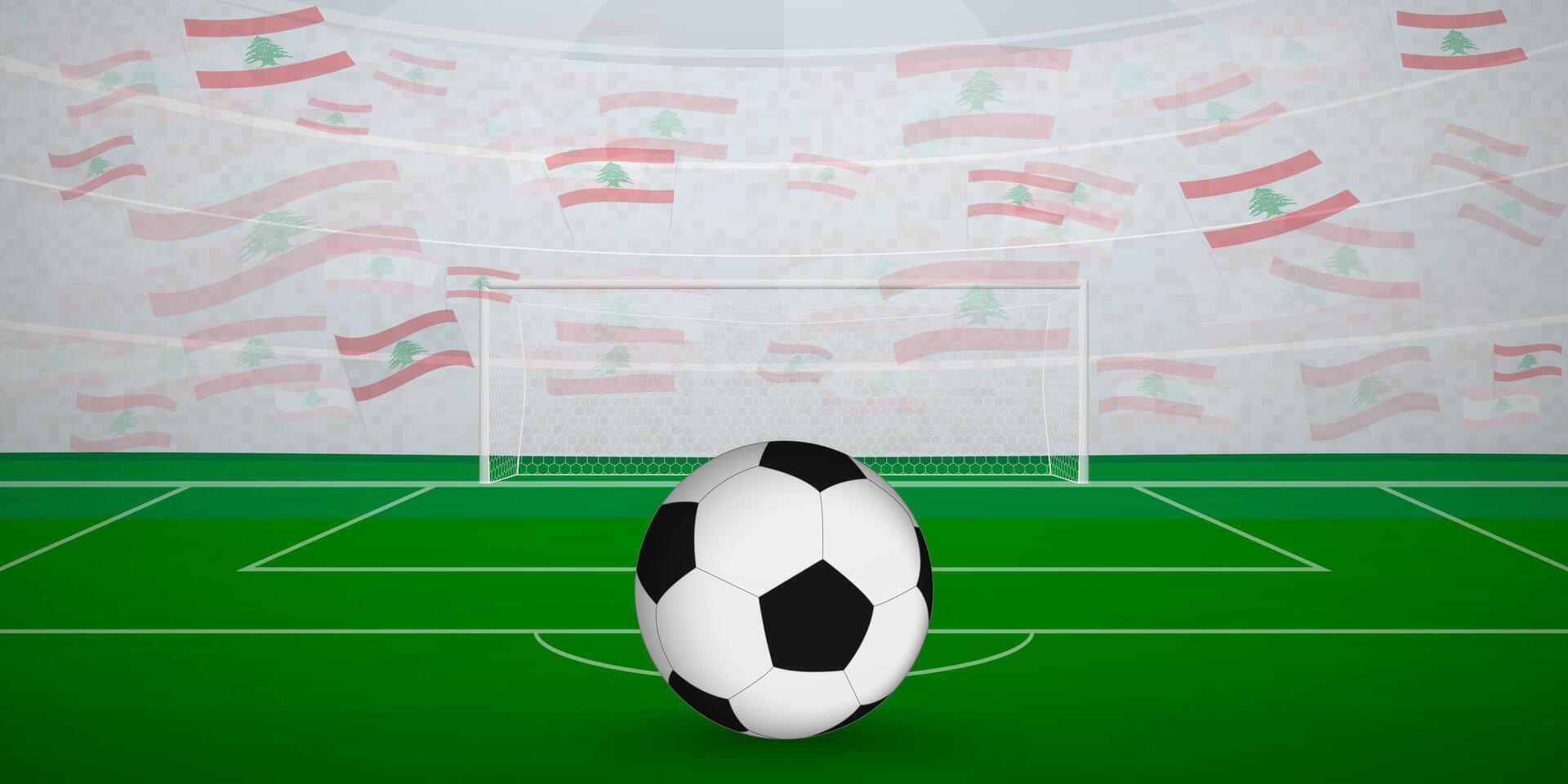 Lebanese Football Arena Full of Fans with National Flags, Sports Event Illustration. vector