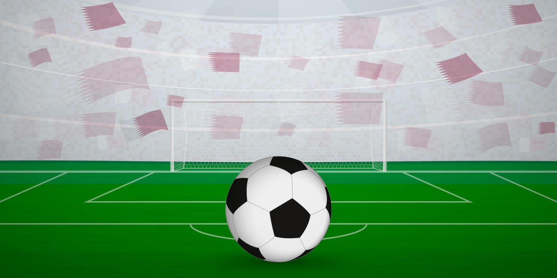Qatari Football Arena Full of Fans with National Flags, Sports Event Illustration. vector