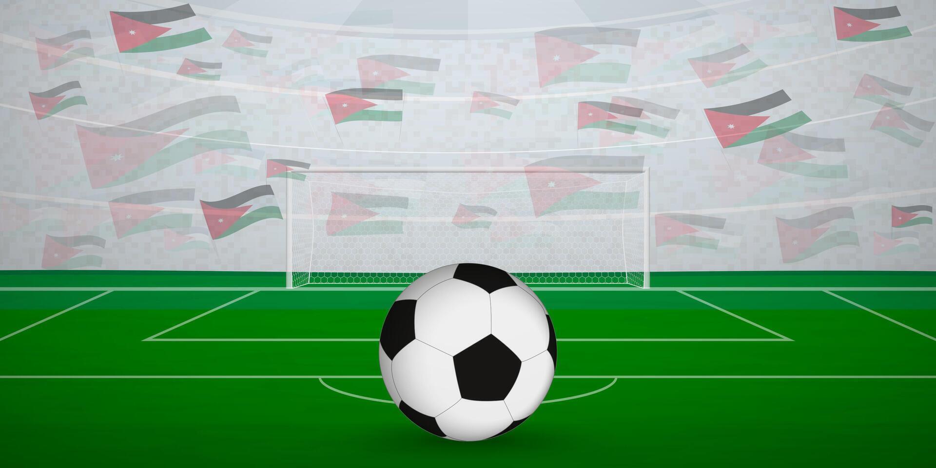Jordanian Football Arena Full of Fans with National Flags, Sports Event Illustration. vector