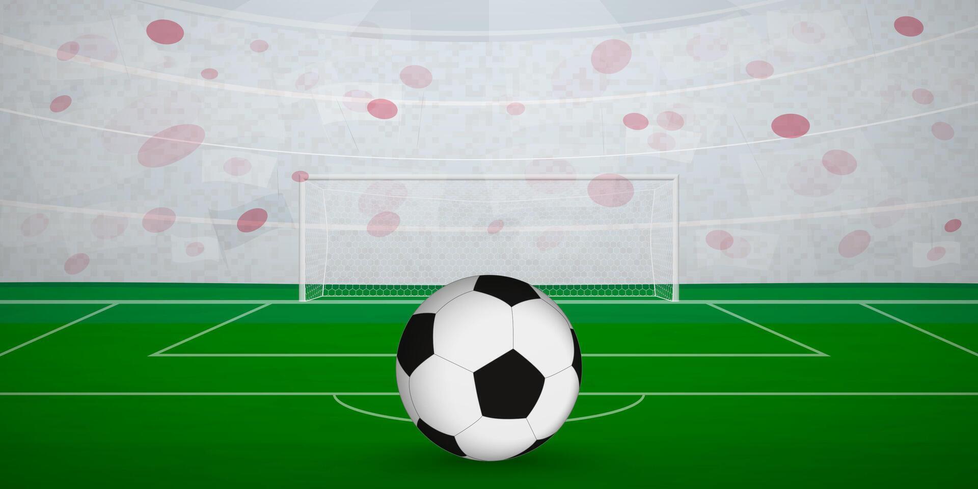Japanese Football Arena Full of Fans with National Flags, Sports Event Illustration. vector