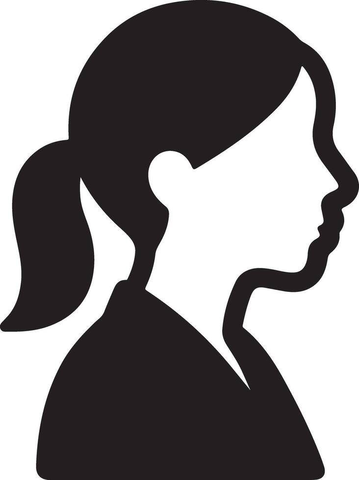 Serene Silhouette of a Young Woman with Ponytail, Profile View, Elegant Minimalist Design, Peaceful Mood vector