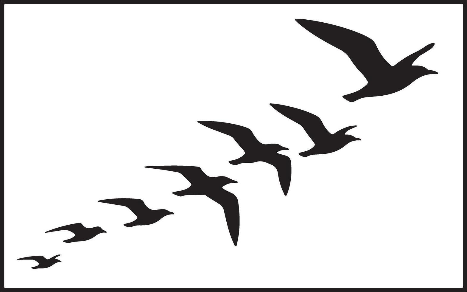 Serene Flock of Silhouetted Seabirds in Flight Against a White Sky, Evoking a Peaceful and Tranquil Mood vector