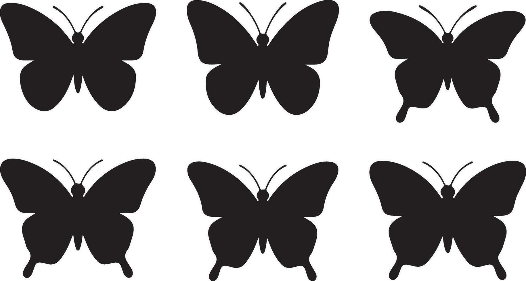 Six Elegant Black Butterfly Silhouettes on White Background A Serene and Stylish Graphic Design - Professional digital artwork with vibrant colors and detailed composition vector