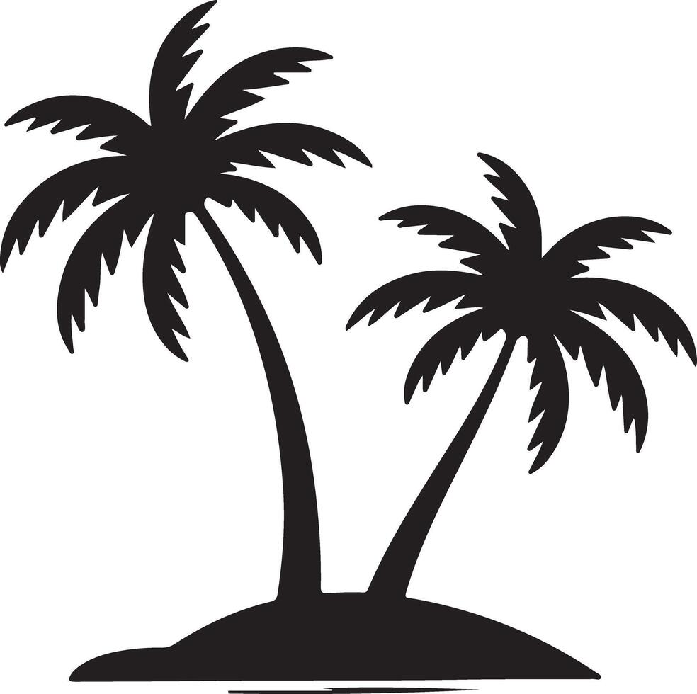 Serene Silhouette of Two Palm Trees on a Tropical Island, Evoking a Peaceful Vacation Mood vector