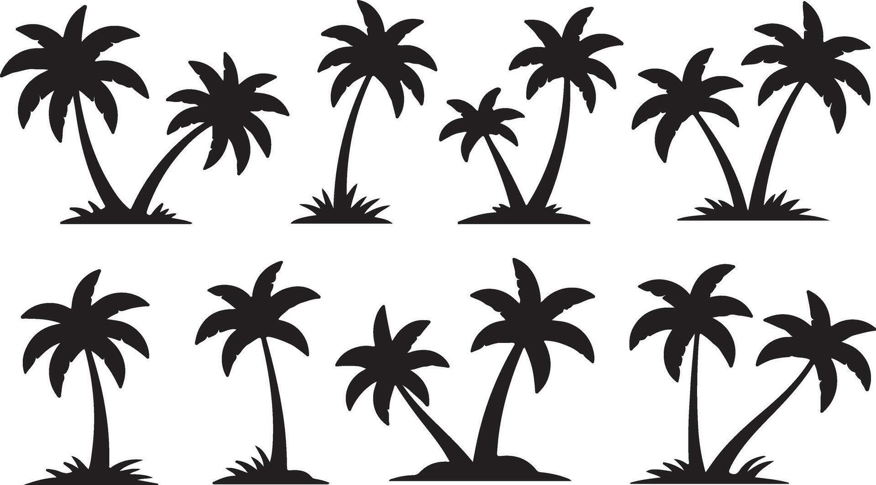 Collection of Silhouettes Majestic Black Palm Trees on White Background, Evoking Tropical Serenity - Professional digital artwork with vibrant colors and detailed composition vector