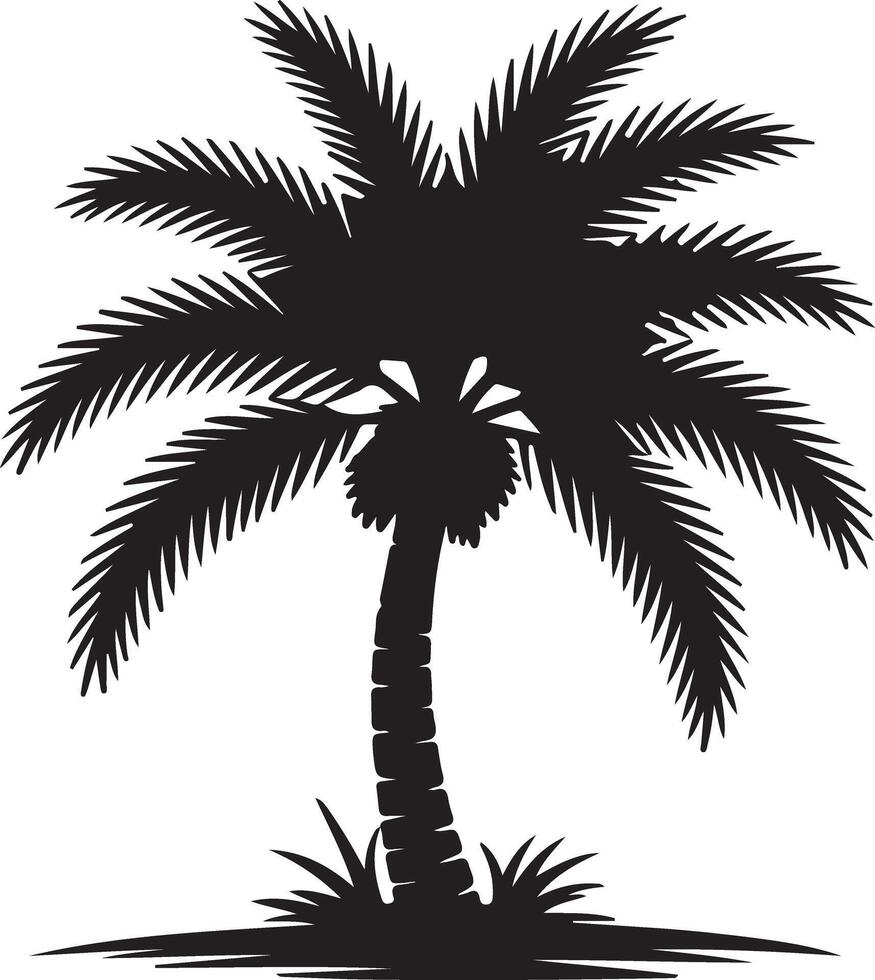 Serene Black Silhouette of a Tropical Palm Tree on a White Background, Evoking a Peaceful Island Paradise Mood vector