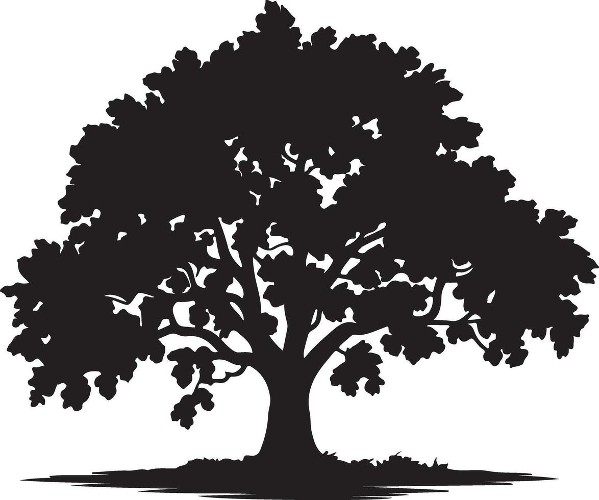 Majestic Silhouette of a Mighty Oak Tree Standing Tall Against a White Background, Evoking a Sense of Tranquility and Timeless Beauty vector