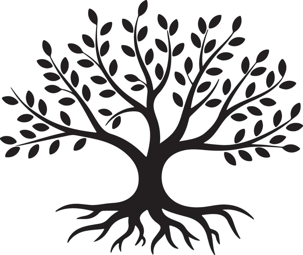 Serene Black and White Tree of Life Illustration Majestic Branches, Deep Roots, Peaceful Design for Nature Lovers vector