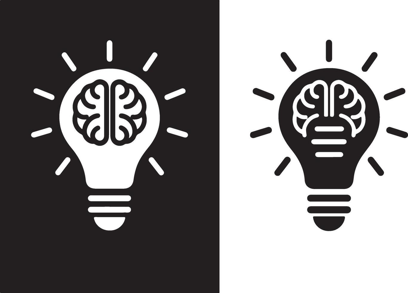 Bright Idea A Powerful Black and White Illustration of a Brain Inside a Light Bulb, Symbolizing Innovation and Intellectual Breakthrough vector