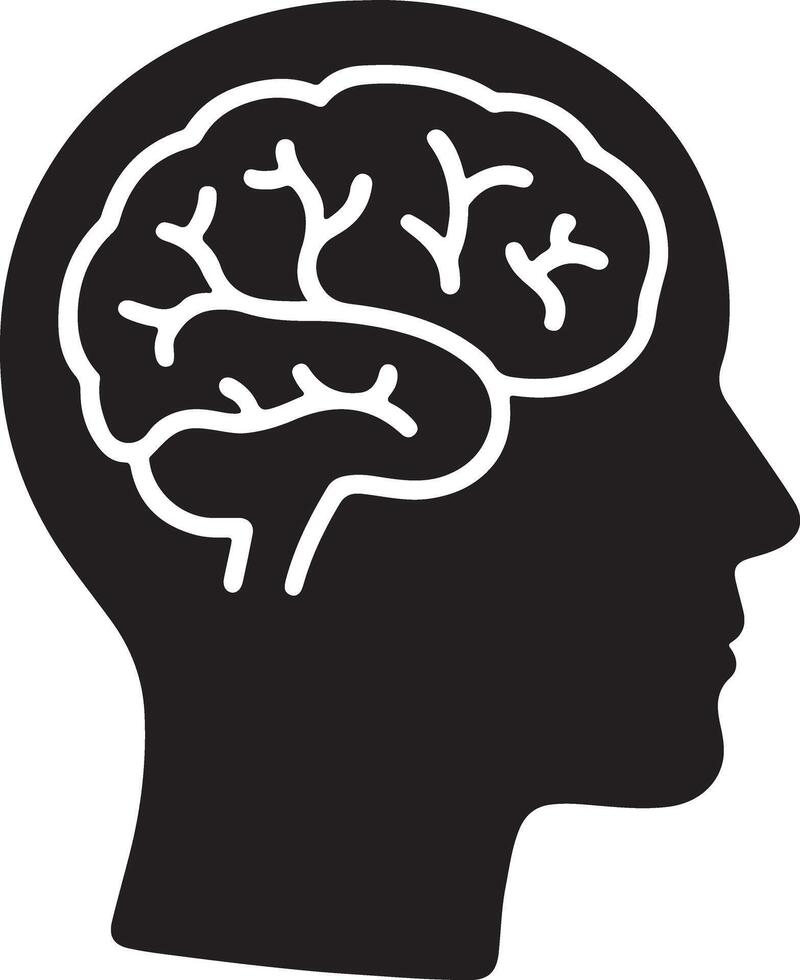 Serene Silhouette of a Human Head Showcasing the Intricate Design of the Brain in a Minimalist Style vector
