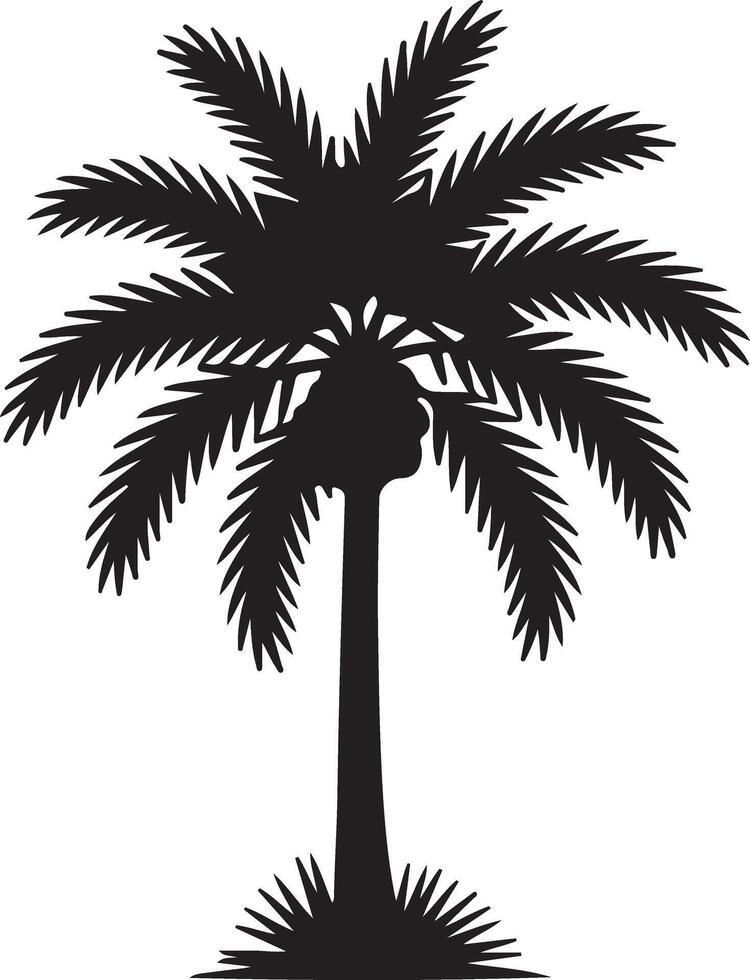Serene Black Silhouette of a Palm Tree Standing Tall Against a White Background, Evoking Tropical Paradise and Tranquil Summer Vibes vector