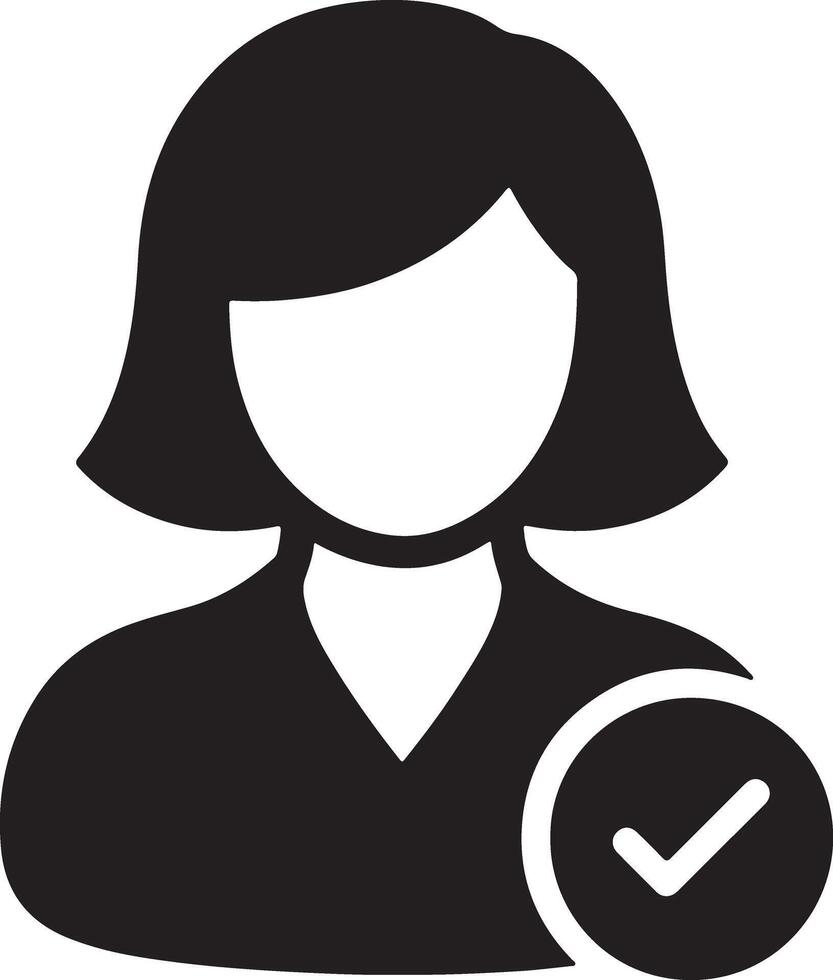Approved Female Profile Icon Positive Confirmation of Womans Identity, Simple Black Silhouette, Check Mark - Professional digital artwork with vibrant colors and detailed composition vector