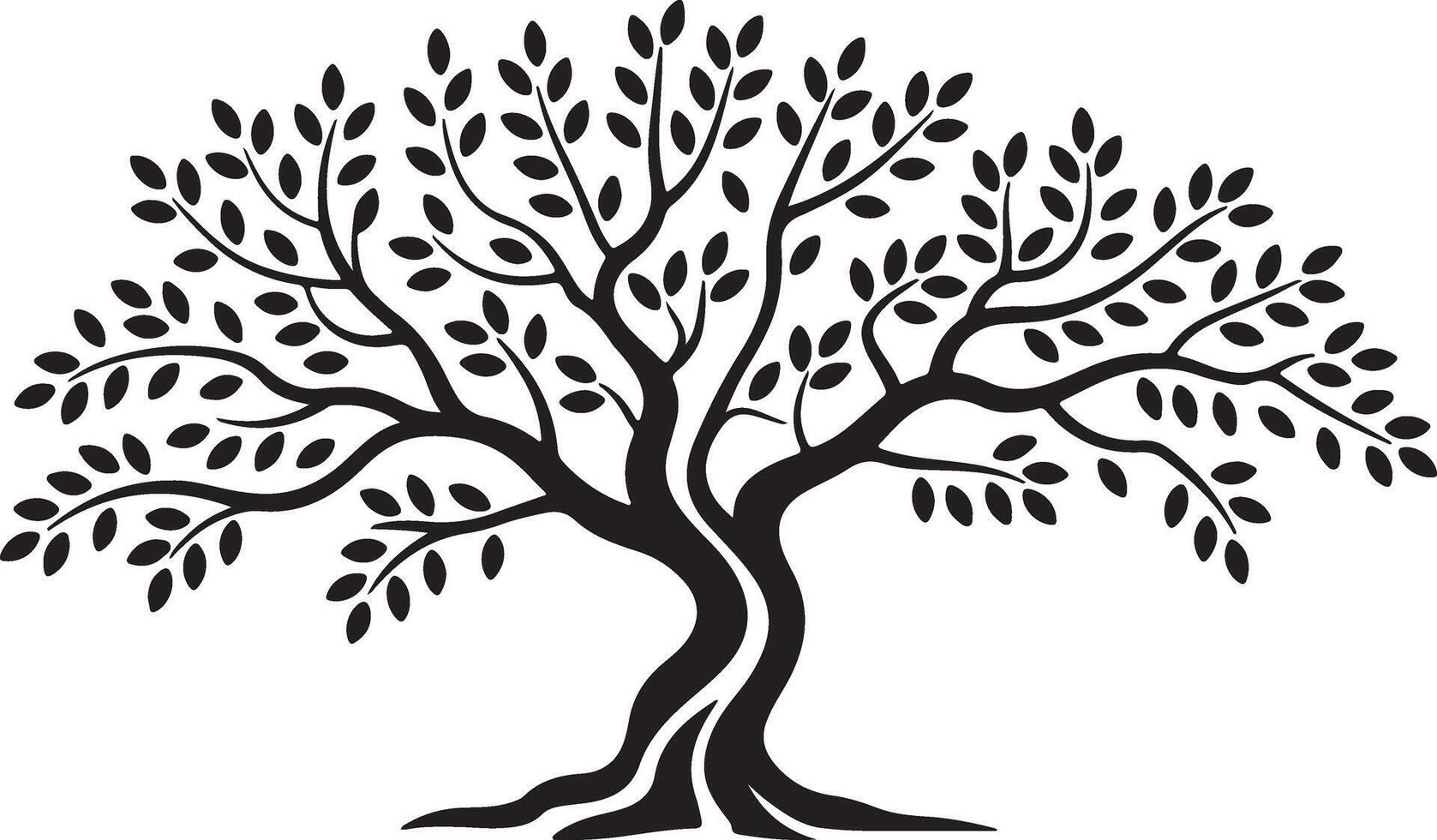 Majestic Black and White Olive Tree Illustration, Symbolic of Peace and Longevity, with Lush Foliage Against a White Background vector