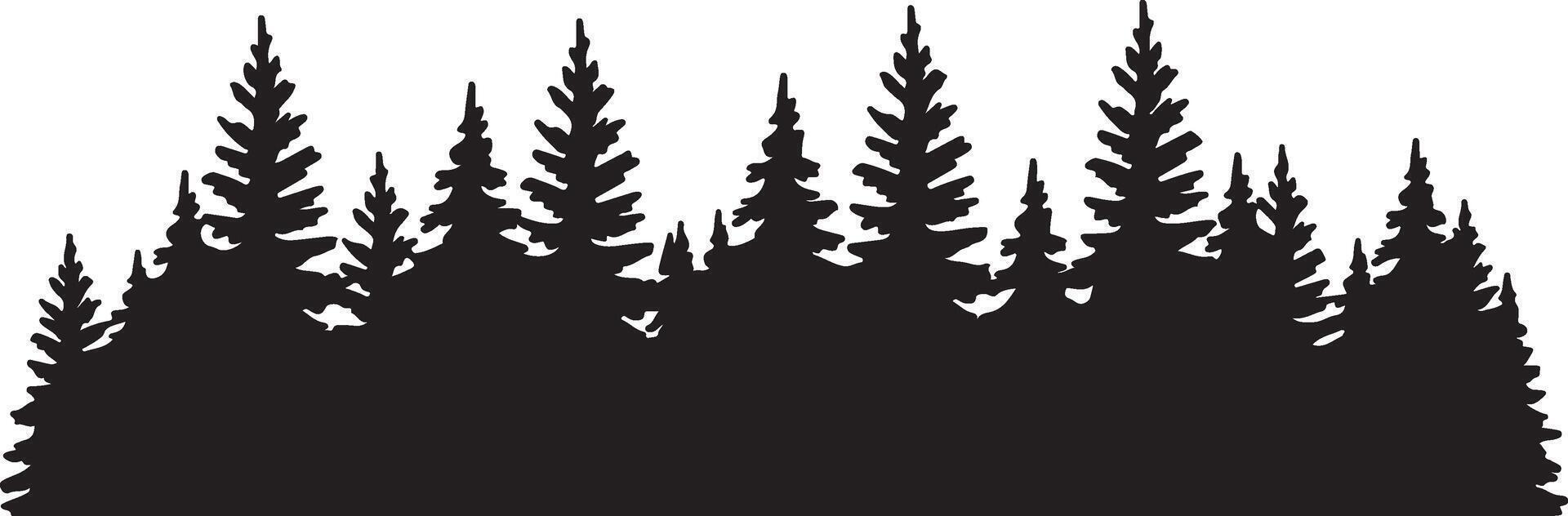 Majestic Silhouette of a Dark Pine Forest at Dusk, Serene Nature Scene, Peaceful Woodland Image, Ideal for Print or Digital Use vector