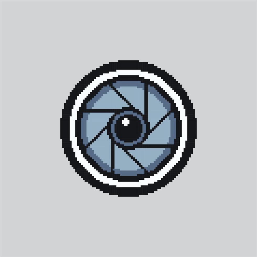 Pixel art illustration Camera Lens. Pixelated Shutter Lens. Shutter Camera Lens Glass Icon pixelated for the pixel art game and icon for website and game. old school retro. vector