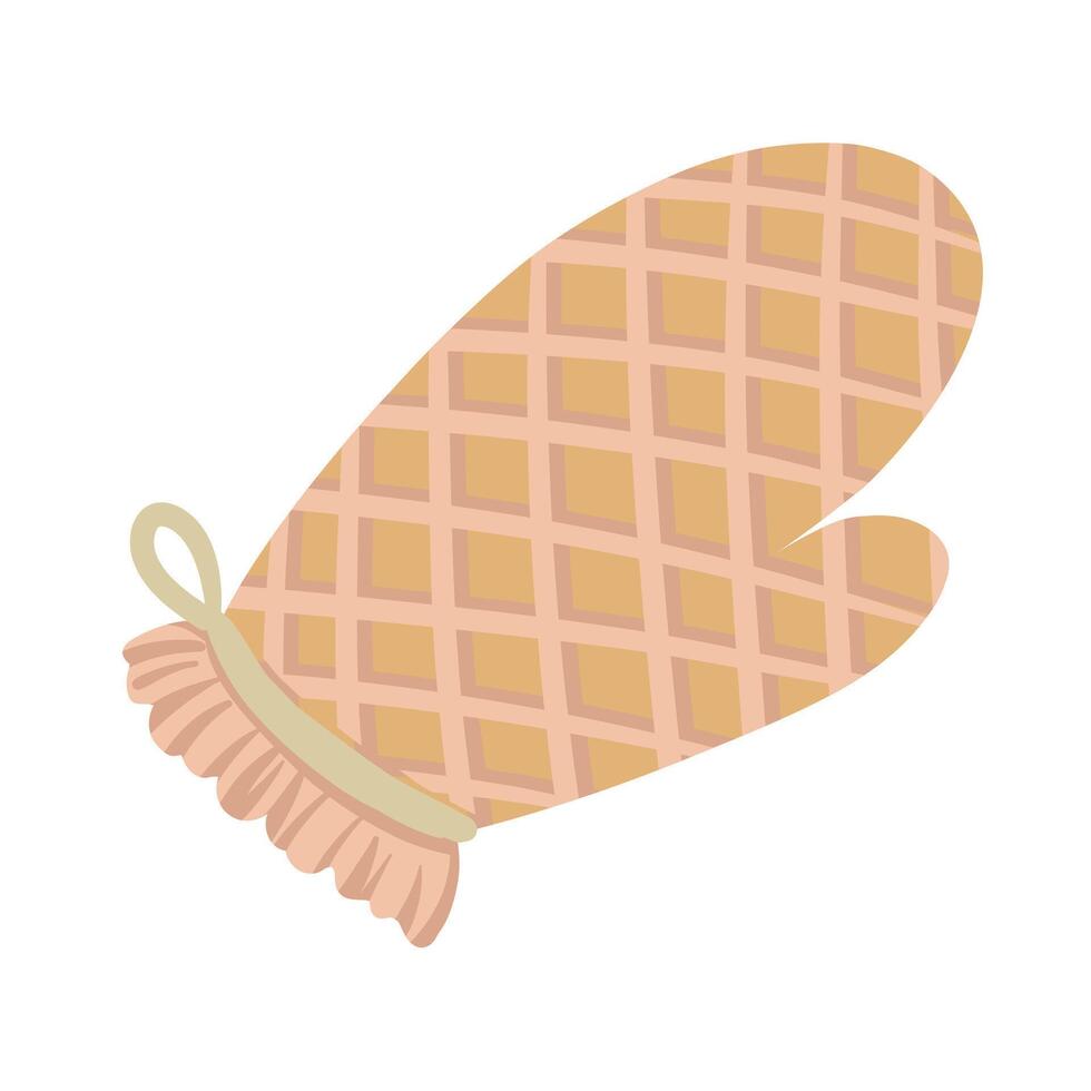Oven mitt hand drawn cartoon doodle beige illustration. Cute design for kitchen theme or recipe book food blog. Web graphic culinary sticker. Baking element and home cooking safety accessory. vector