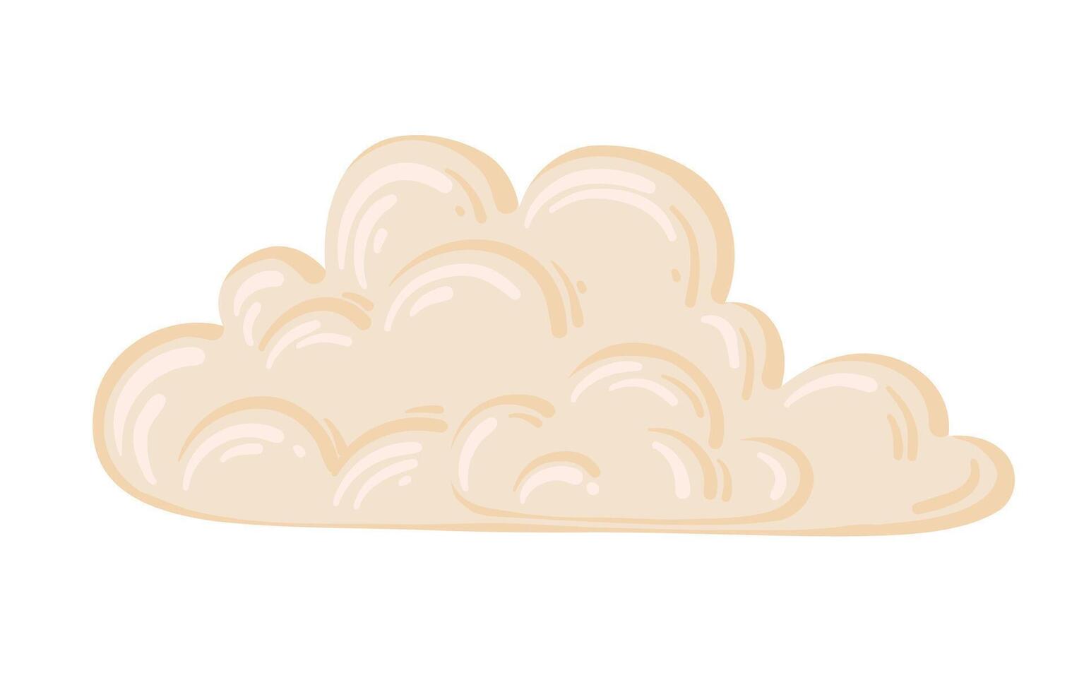 Cute beige cloud in soft fluffy shape. Hand drawn cartoon illustration with simple round design and light atmosphere. Ideal for weather icon, kids book, design and dreamy creative project. vector