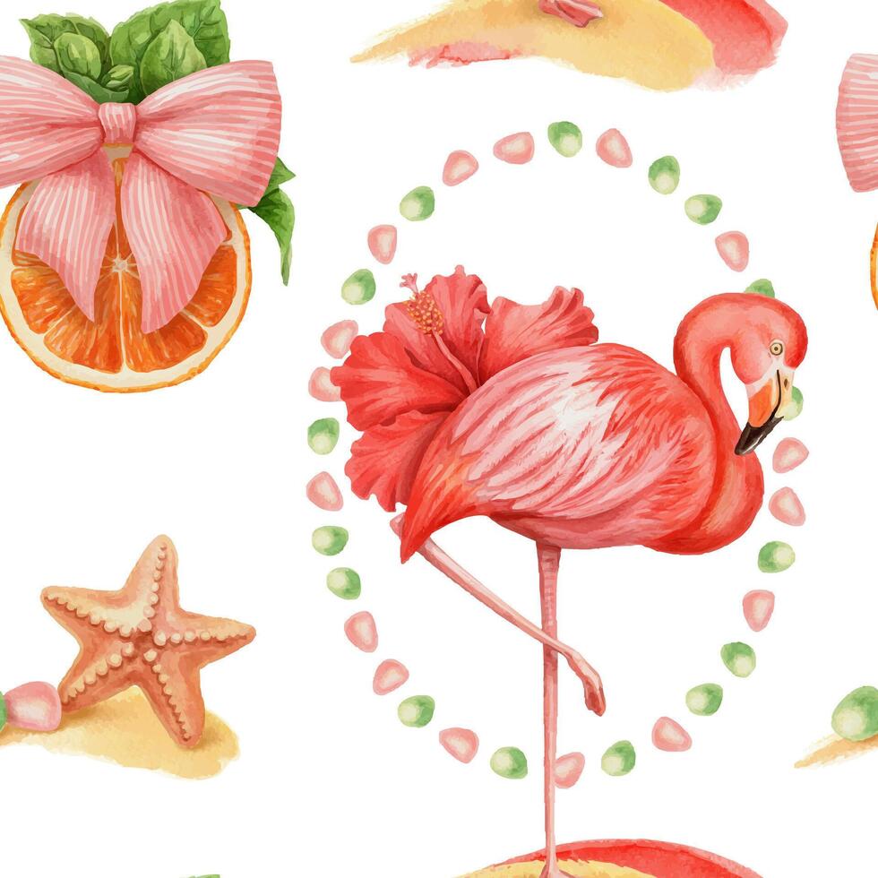 Flamingo with tropical patterns vector
