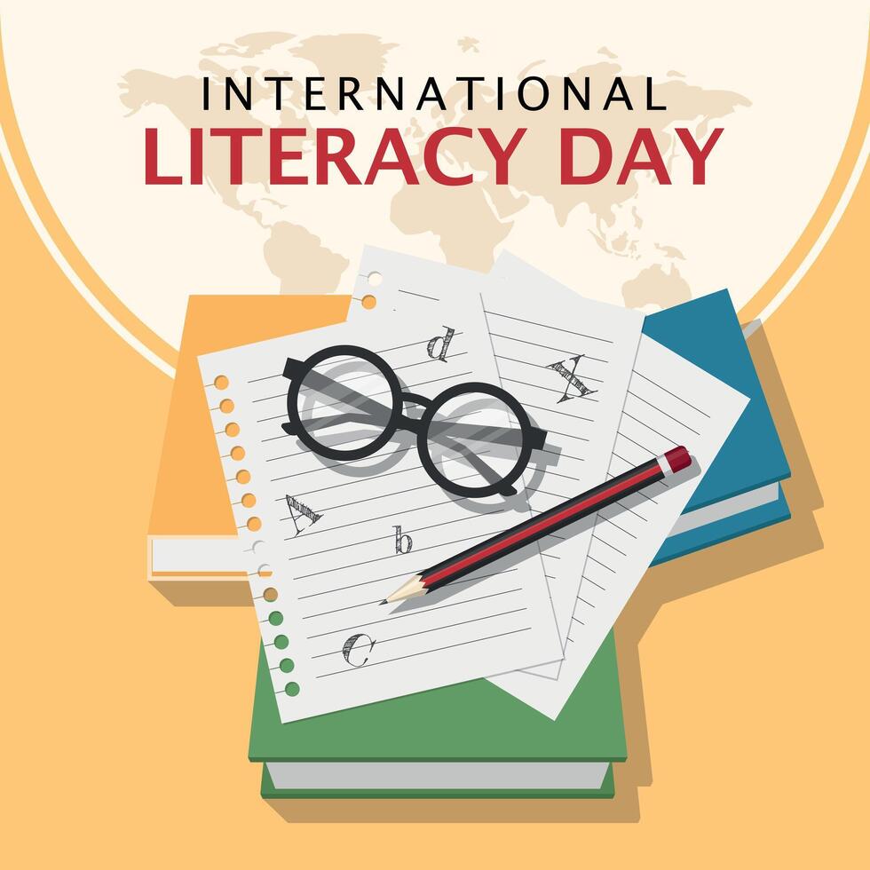 Books and stationery for literacy day vector