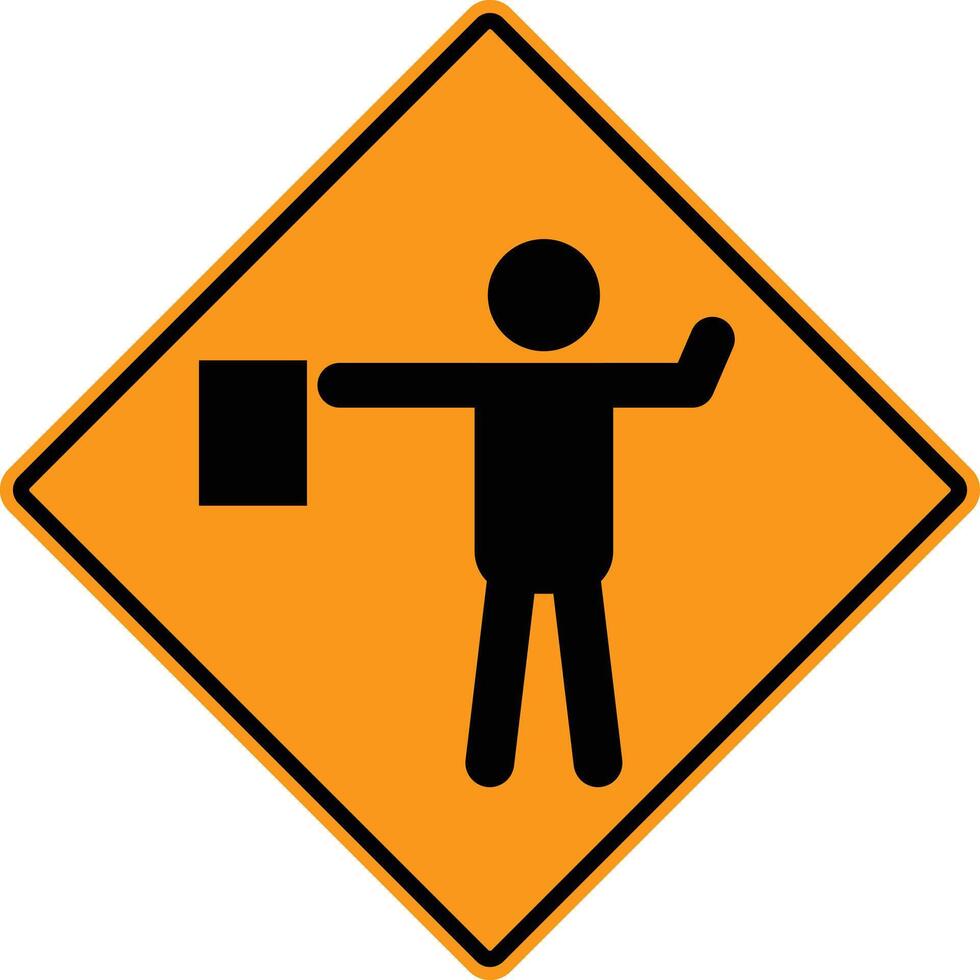 Flagger sign. Flagman ahead road symbol. Traffic caution signal. flat style. vector