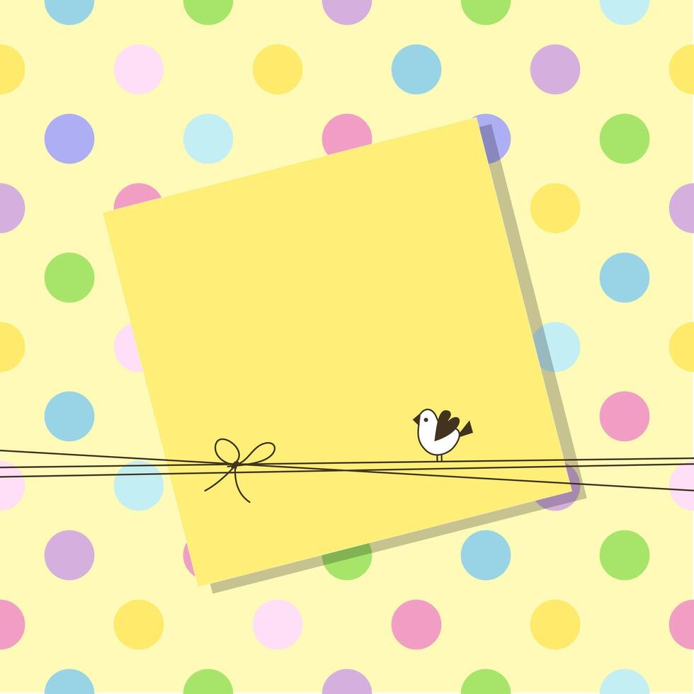 Cute Note Paper with Copy Space, Polka dot background vector