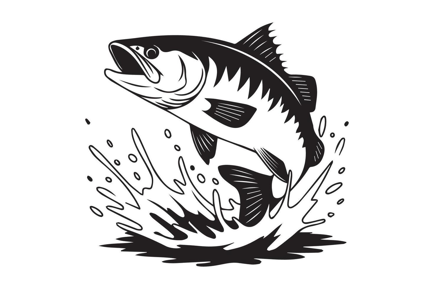 bass fishing black and white vector
