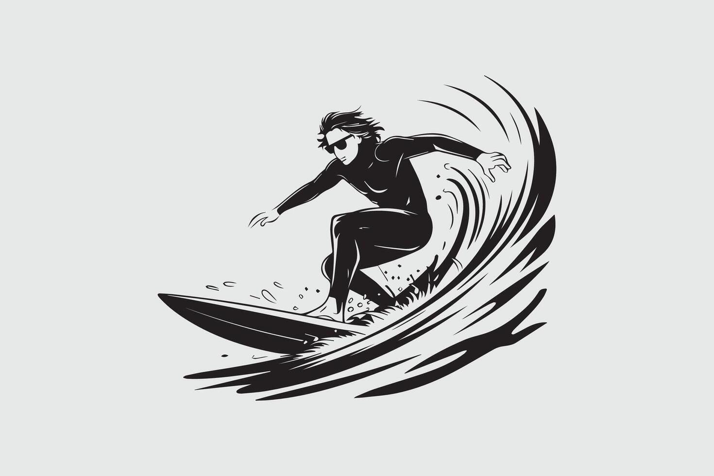 wave rider Black and White vector
