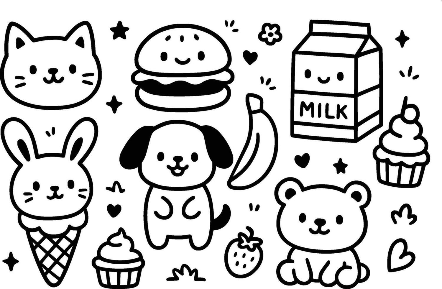 Cute animal stickers for coloring pages vector
