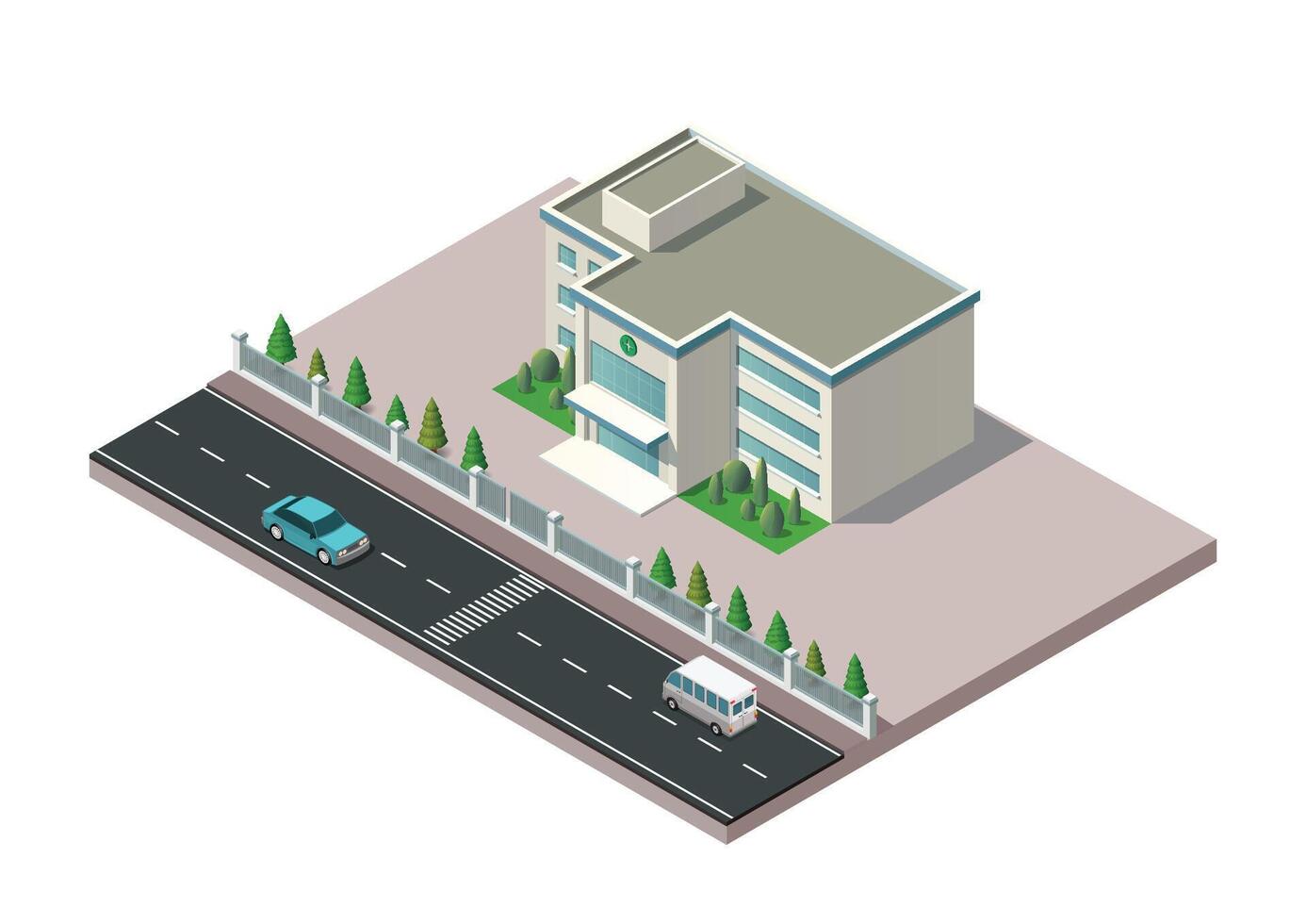 Building and road with vehicles vector