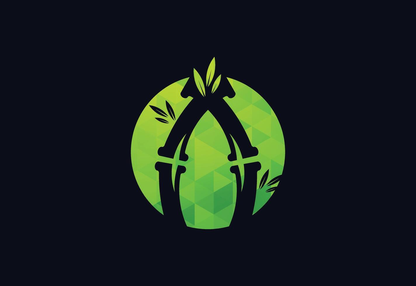 Green Colour Low Poly with Bamboo logo design, design Concept vector