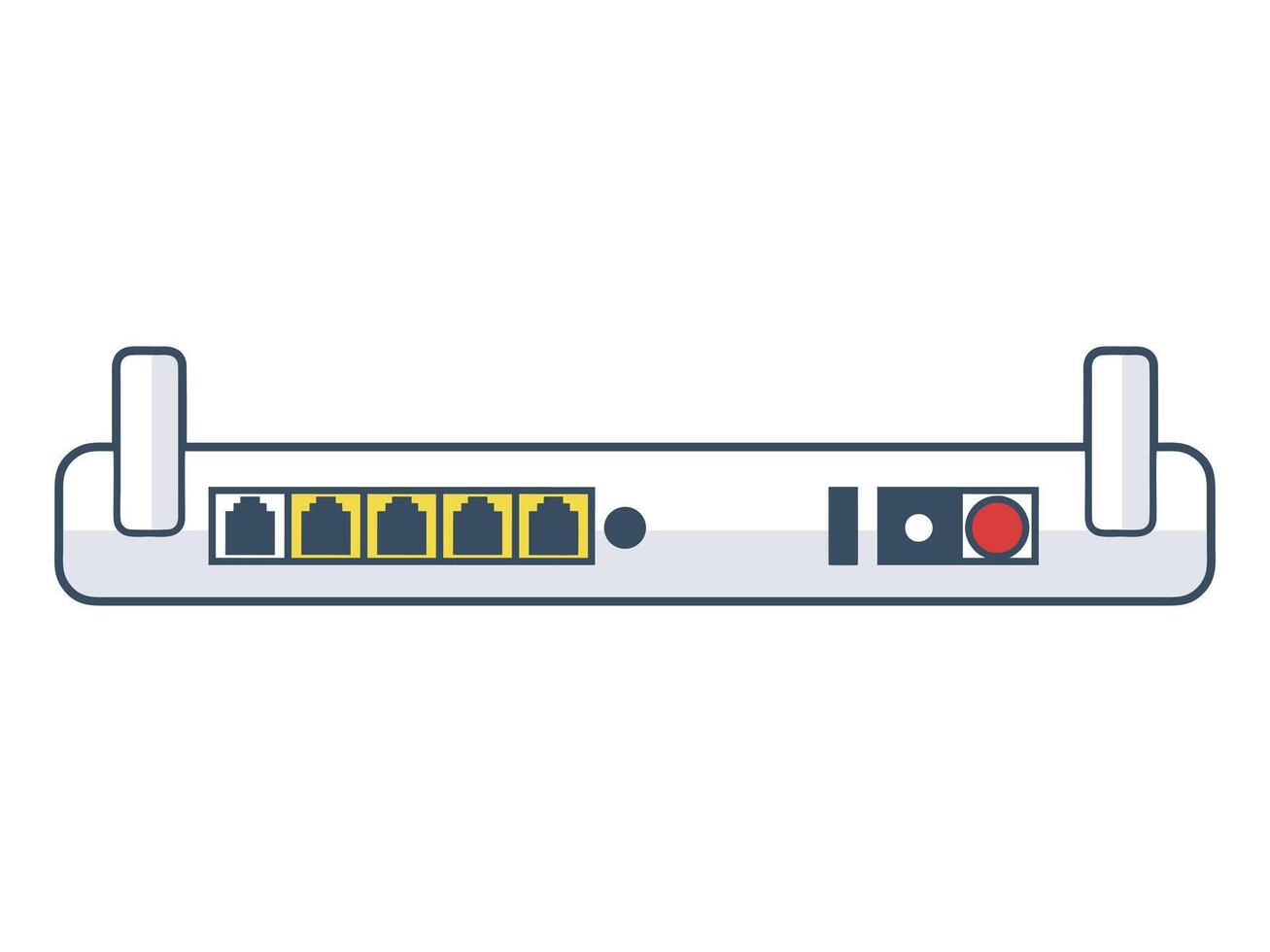Detailed Back View Illustration of a Network Router Highlighting Various Essential Connection Ports vector