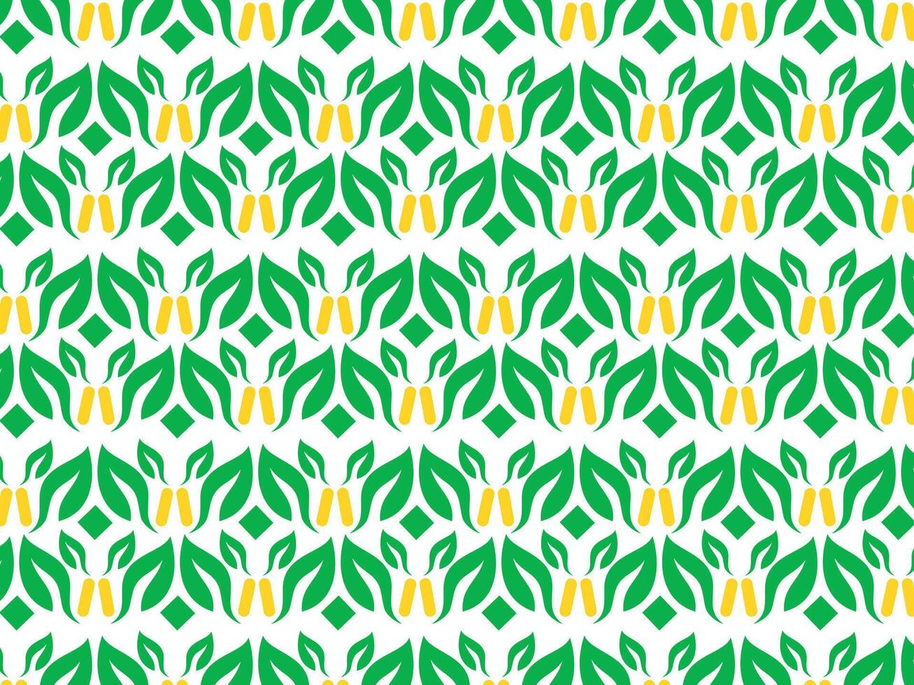 Vibrant Seamless Pattern Featuring Stylized Green Leaves and Yellow Accents for Tropical Designs vector