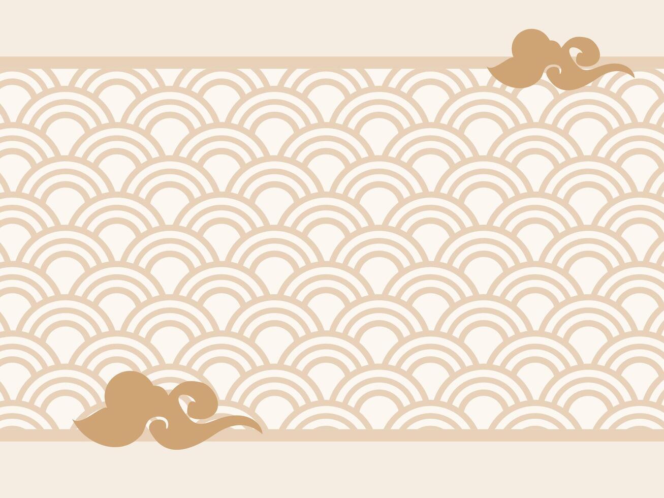 Elegant Asian Inspired Background with Traditional Seigaiha Wave Pattern and Decorative Clouds vector