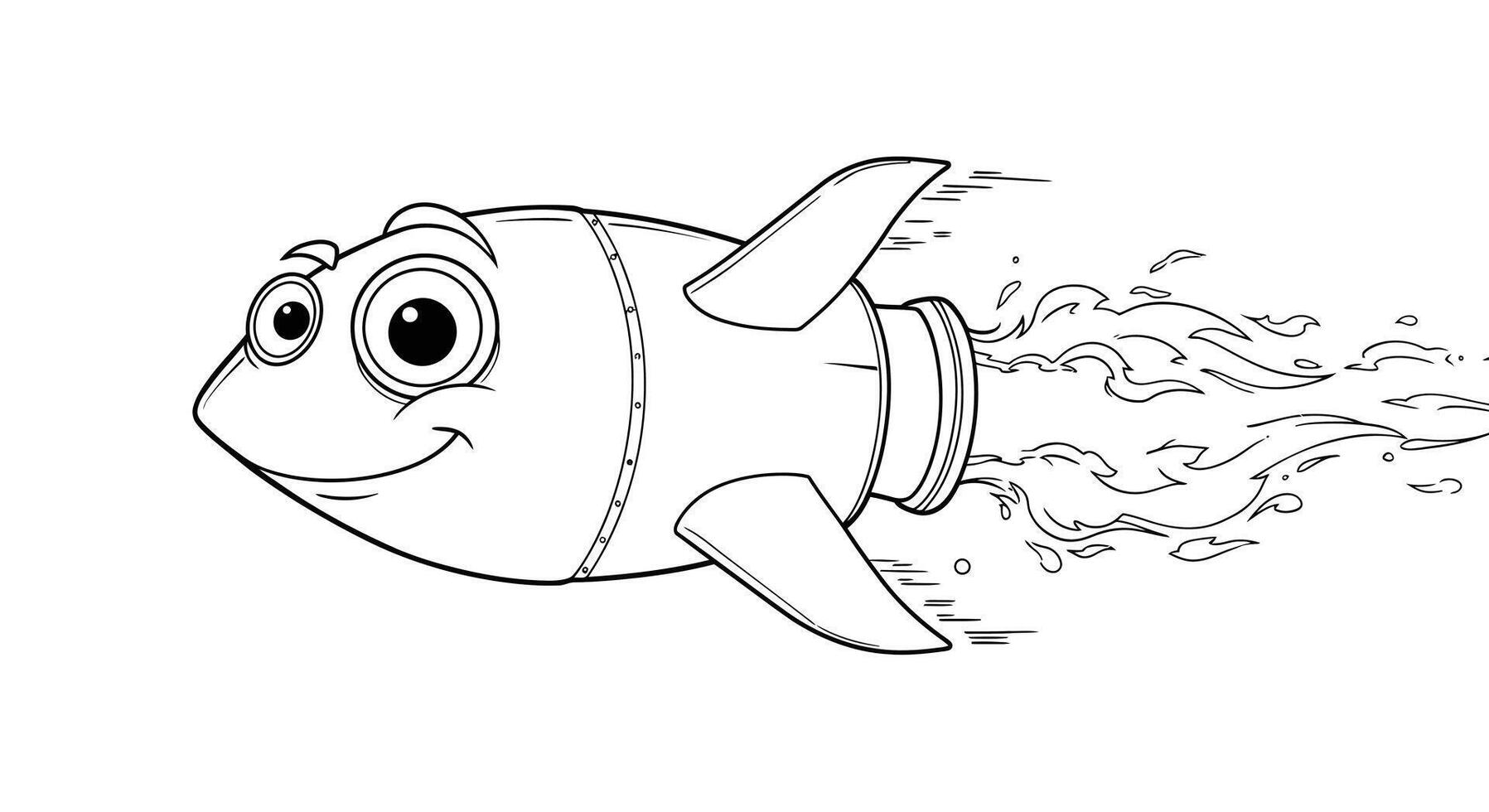 Futuristic Pixar style cartoon rocket ship illustration, great for children's cosmic journey coloring book vector