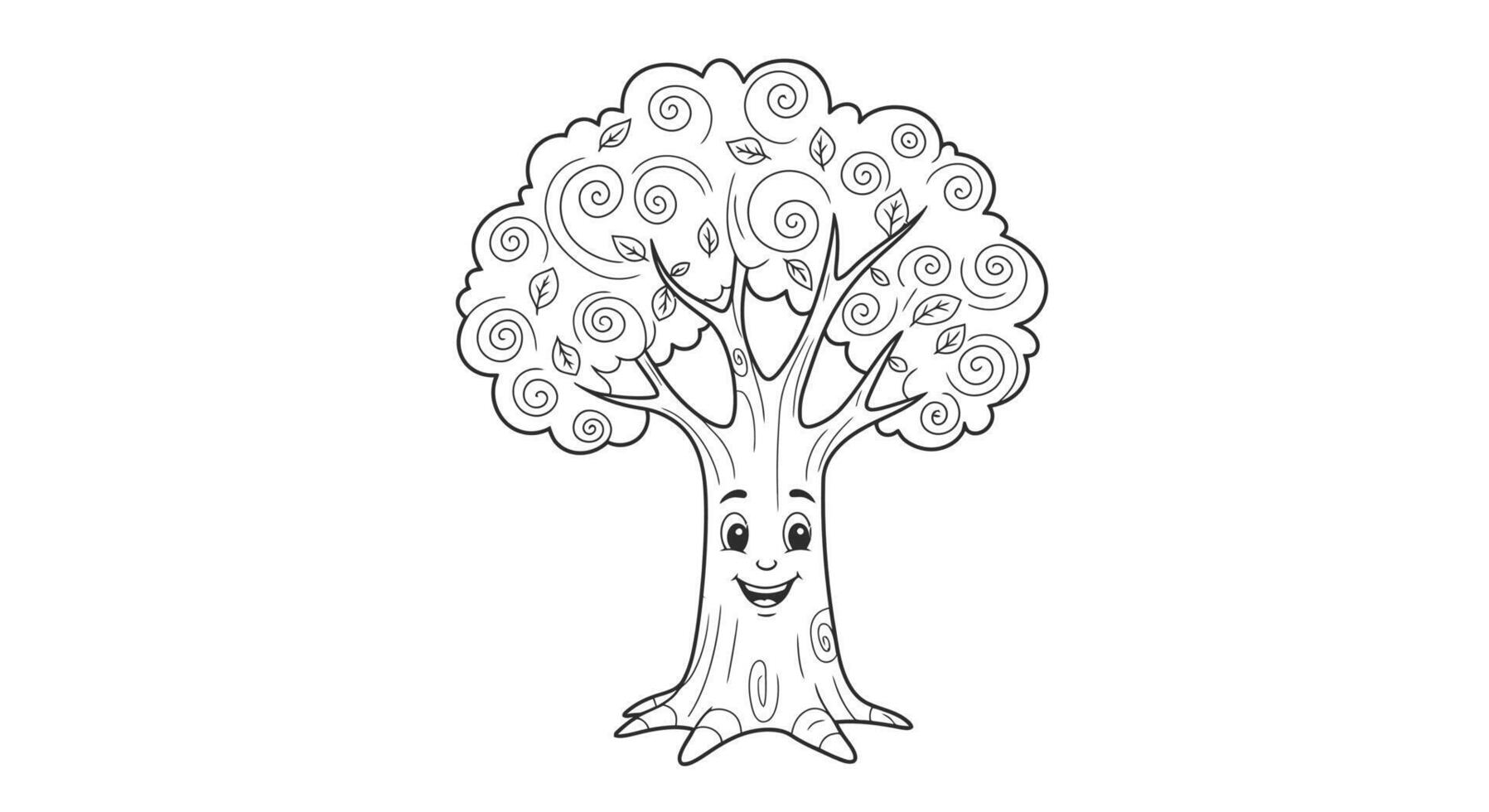Smiling autumn tree line art coloring page for kids fall season activity book vector