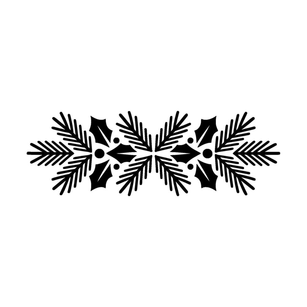 Minimalist Christmas Border Ornament Holly And Fir Branches On White vector