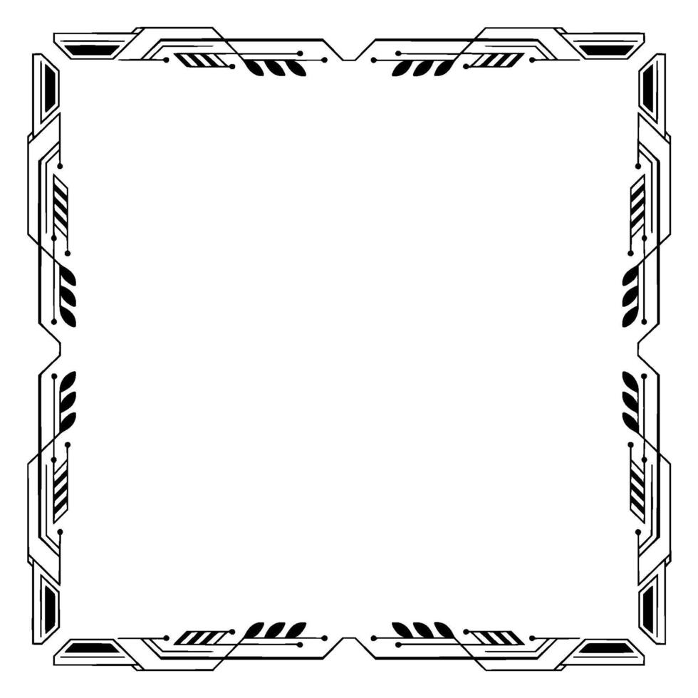 Geometric Frame Border With Leaf Elements, Elegant, White Background vector
