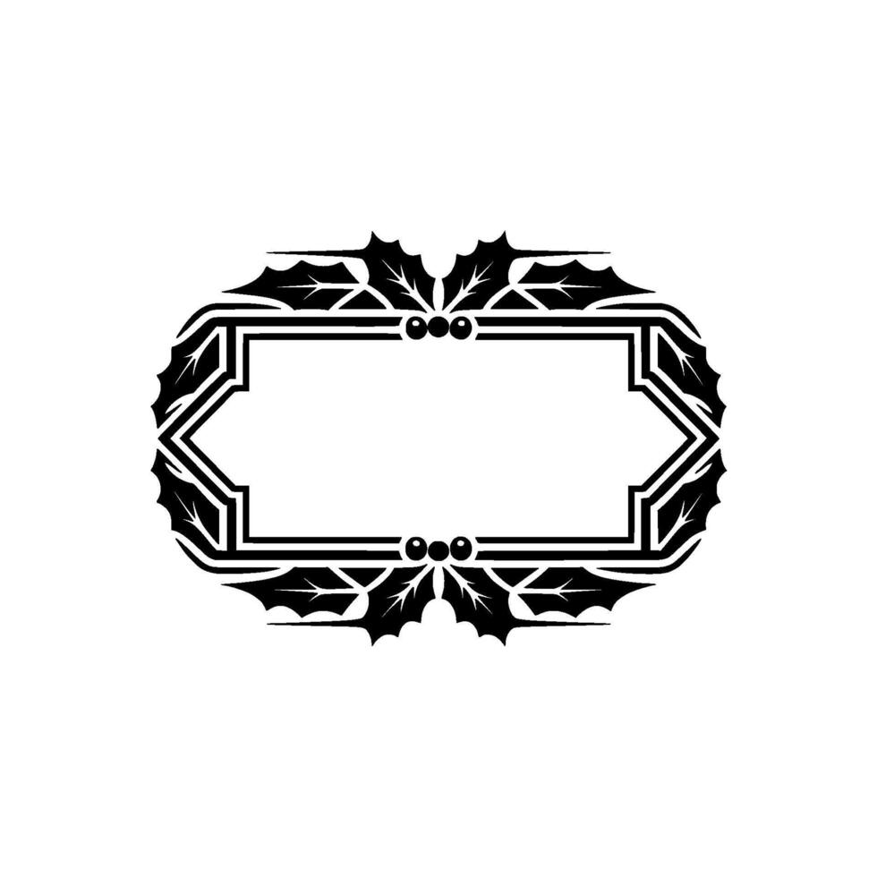 Elegant Black And White Christmas Holly Frame Blank Label vector