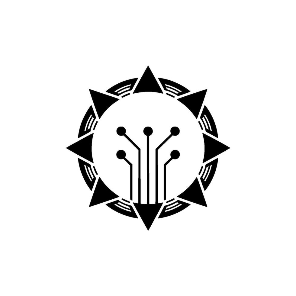 Abstract Circuitry Symbol Tech Compass on Neutral Background vector