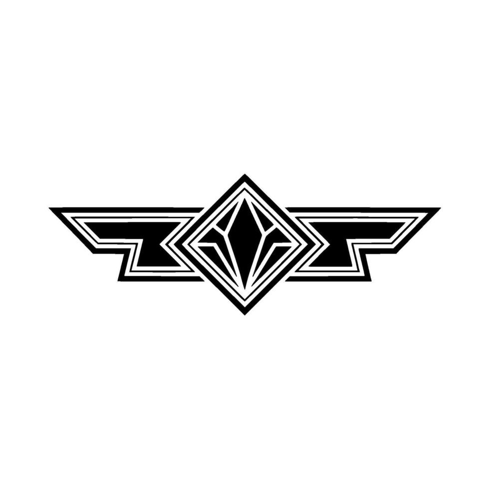 Abstract Diamond Winged Emblem in Black and White vector