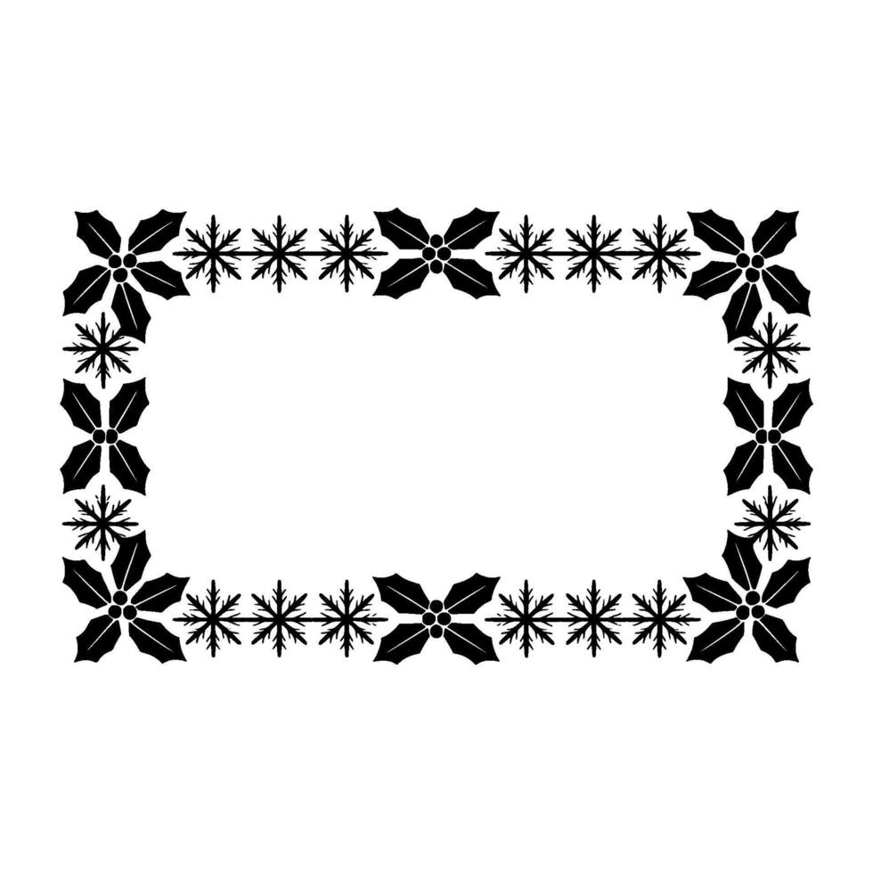Christmas Holly Border Frame, Simple Black Red on White vector