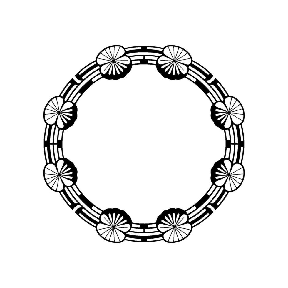 Art Deco Floral Circle Frame Minimalist Black White vector