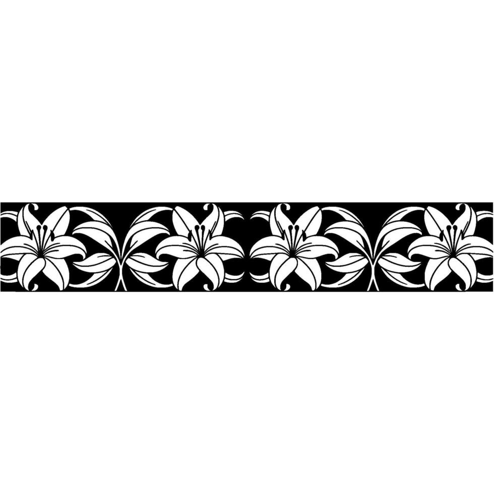 Elegant Lily Border, Black and White Floral Pattern vector