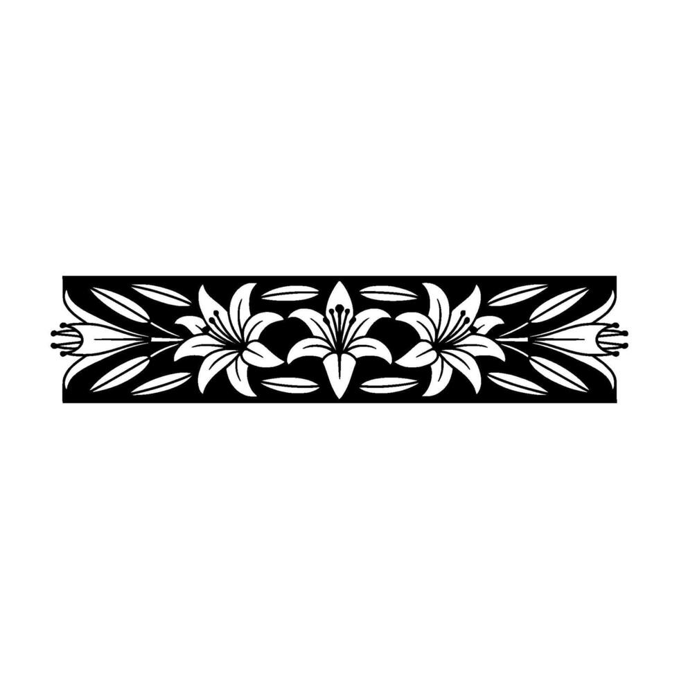 Elegant Black and White Lily Border Ornament, Floral vector