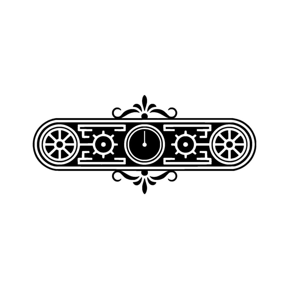 Steampunk Time Machine Black White Decorative vector