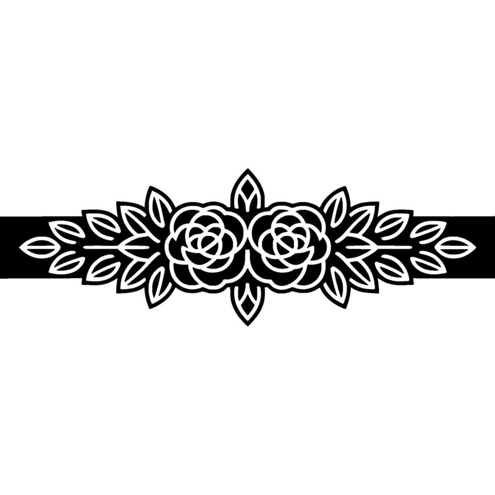 Elegant Floral Border Black White Roses Leaves vector