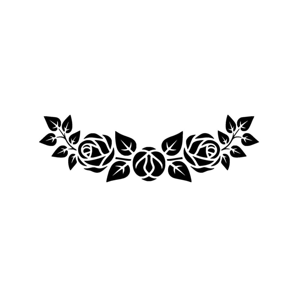 Minimalist Rose Garland Silhouette, Black Floral Element on White vector