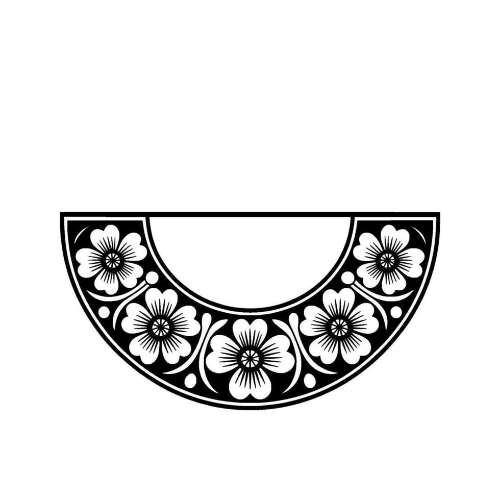 Floral Semicircle Border, Black and White Ornamental vector