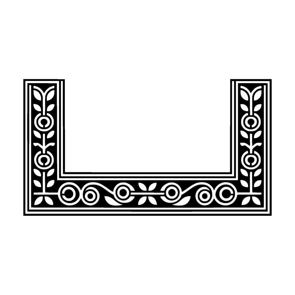 Geometric Floral Border Frame in Black White on Light Gray Background vector
