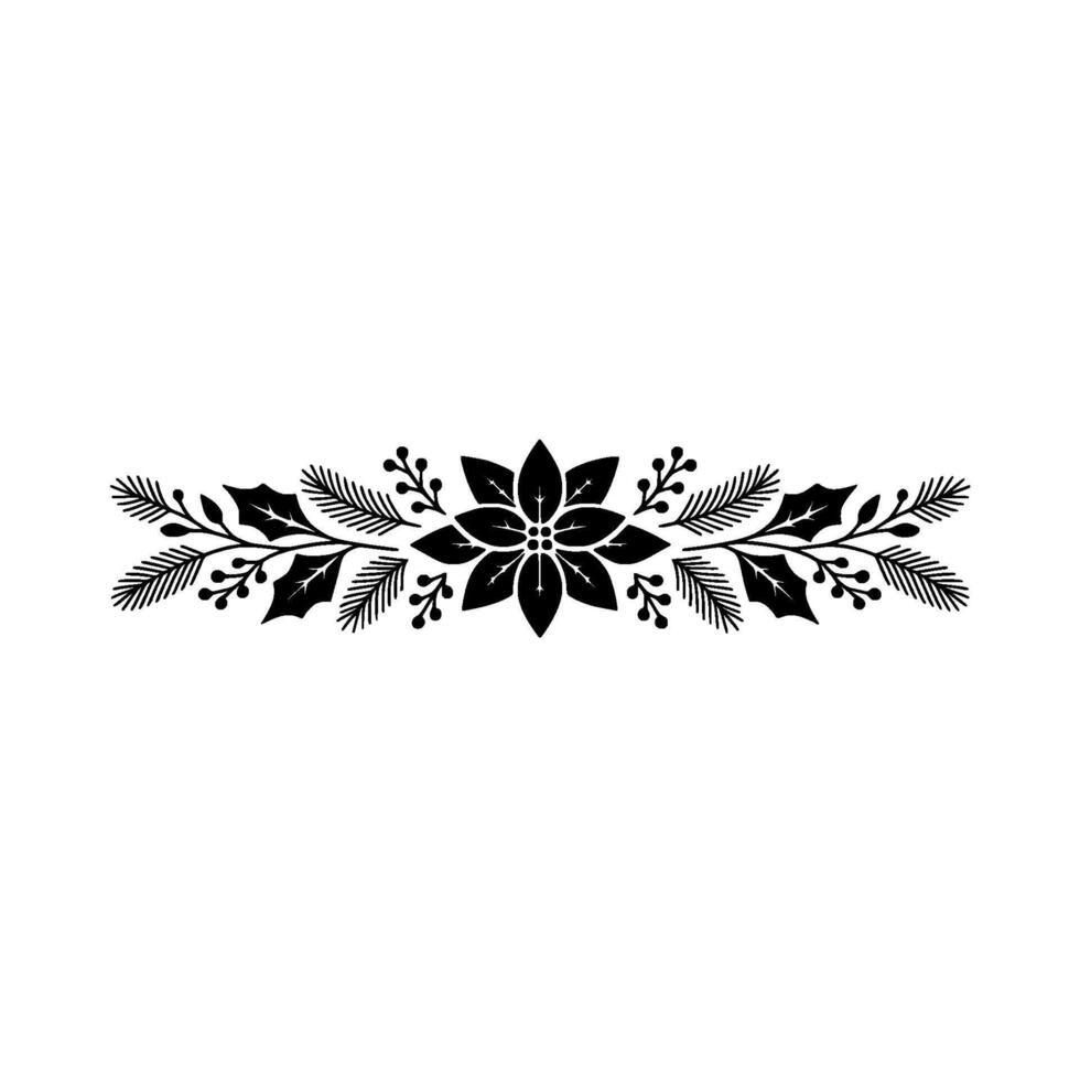 Minimalist Christmas Floral Ornament Poinsettia, Holly, and Pine Elements vector